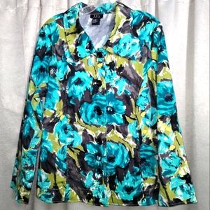 RQT  Woman Watercolor Floral Jacket Green, Teal, and Brown Size 1X
